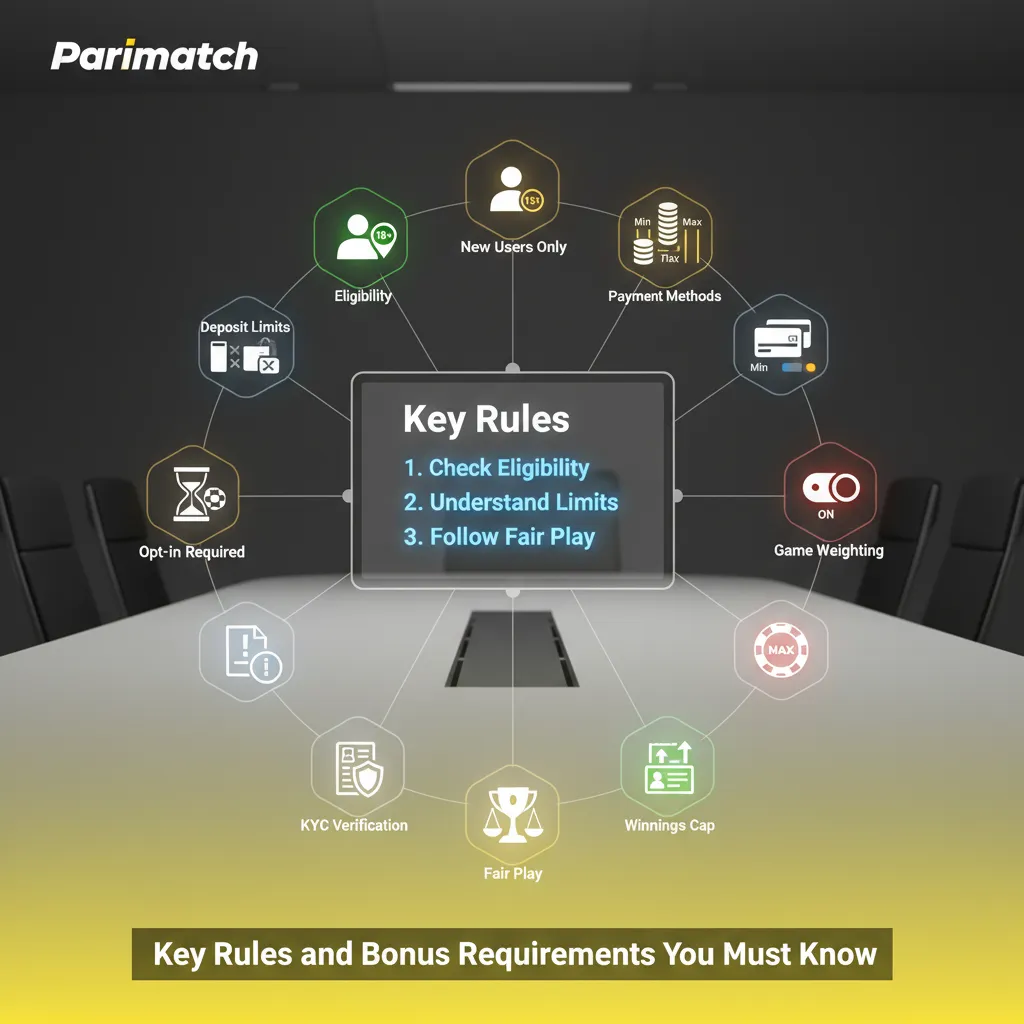 Parimatch App bonus rules: 18+, new users, deposit limits, wagering timeframes, and KYC.