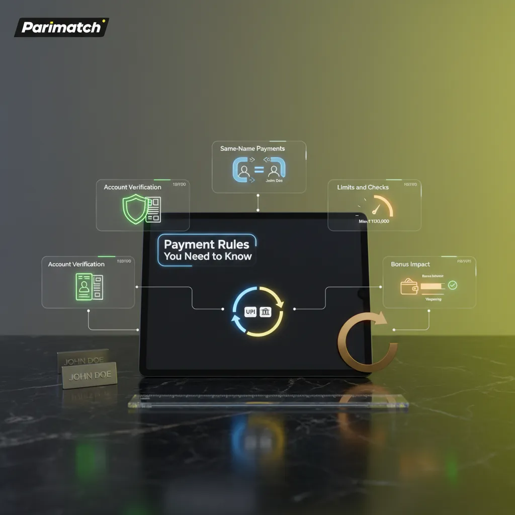 Parimatch payment rules: KYC, same-name payouts, same-route cashouts, bank limits, bonus holds.